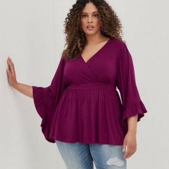 Torrid Berry Purple Super Soft Ruffle Peplum 3/4 Sleeve Top Size 5X - Picture 1 of 6